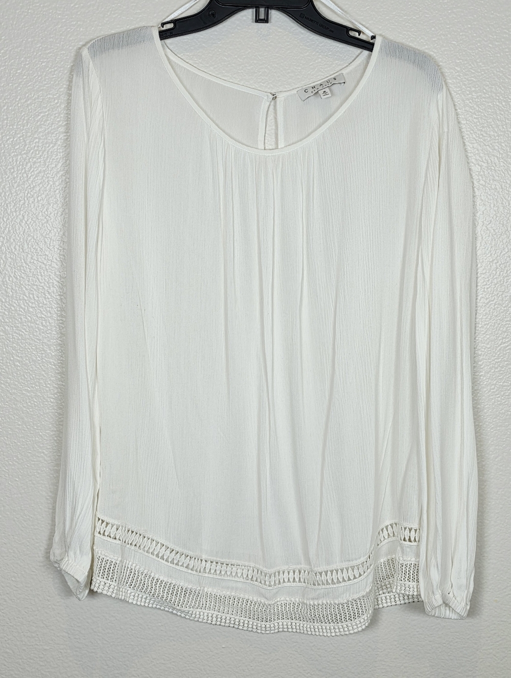 CHAUS Ivory Bohemian Embroidered Blouse Medium Boho Festival Retro C1089